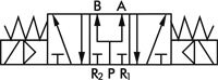 Schaltsymbol: 5/3-Wege Magnetventil (Mittelstellung belüftet)